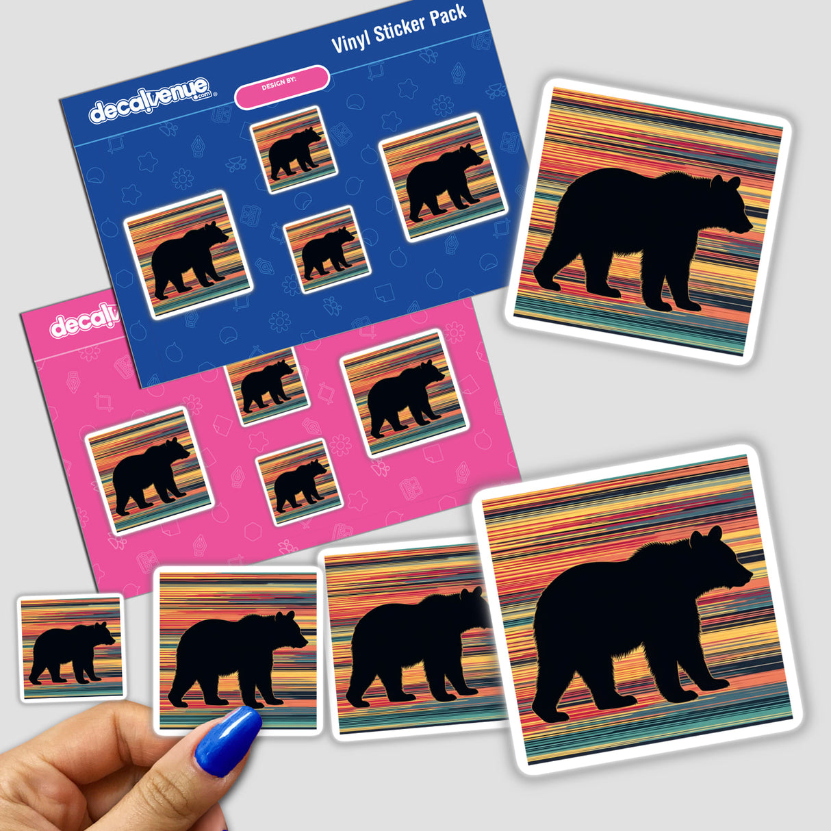 Bear Silhouette with Multi-Color Stripe sticker featuring a bear silhouette design.