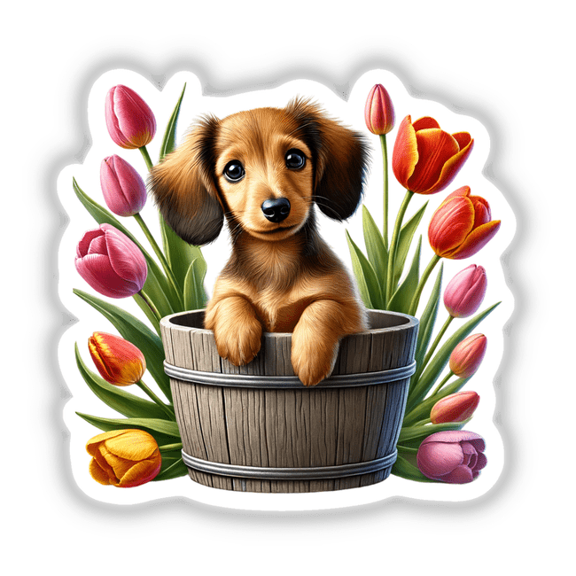 Dachshund Peeking Out of Flower Pot
