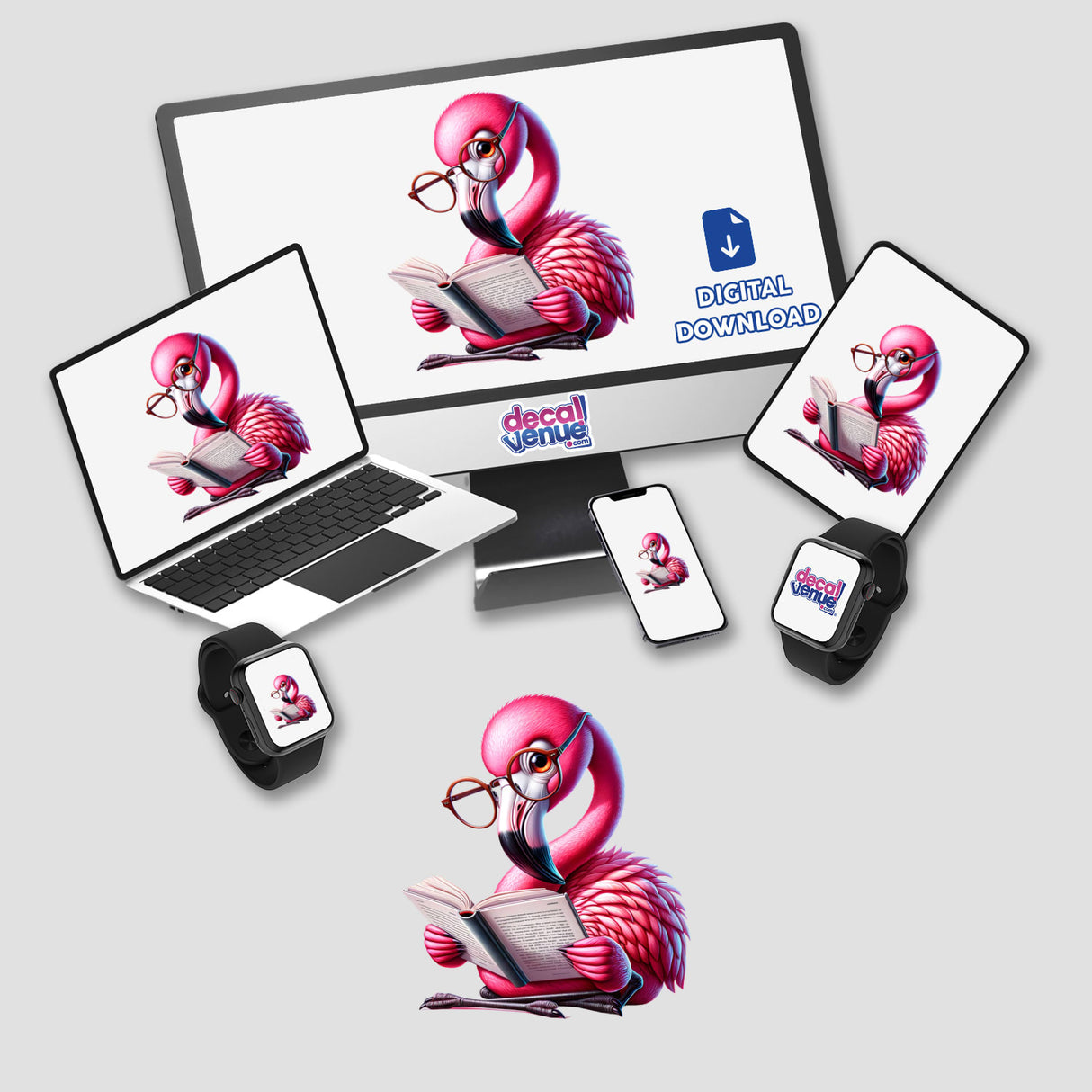 Flamingo With Reading Glasses Open Book