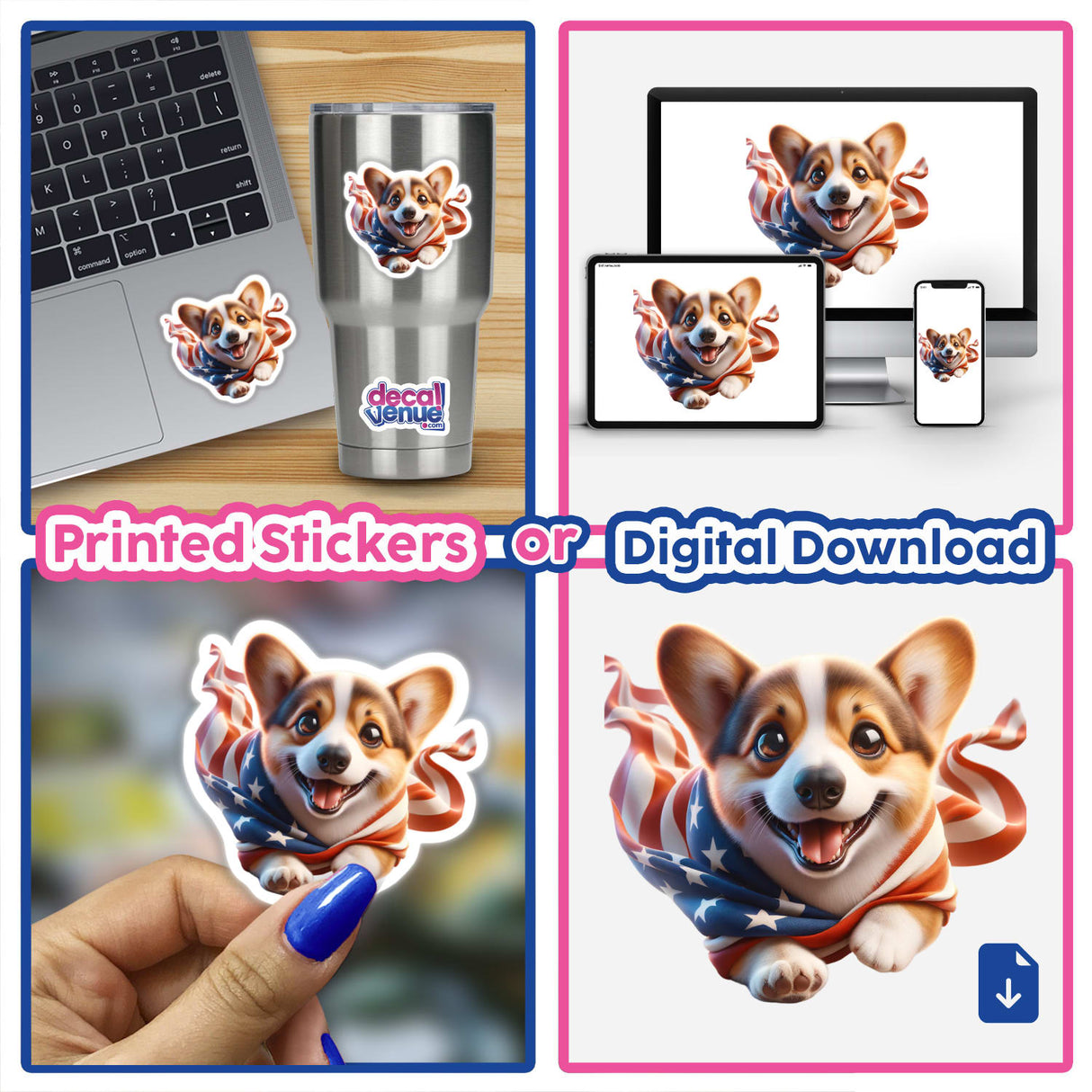 Corgi Dog Wrapped in USA Flag