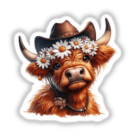 Daisies and Cowboy Hat Highland Cow