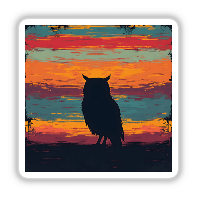 Owl Silhouette with Bold Color Stripes: A striking owl silhouette set against vibrant sunset hues, available as stickers or digital artwork.