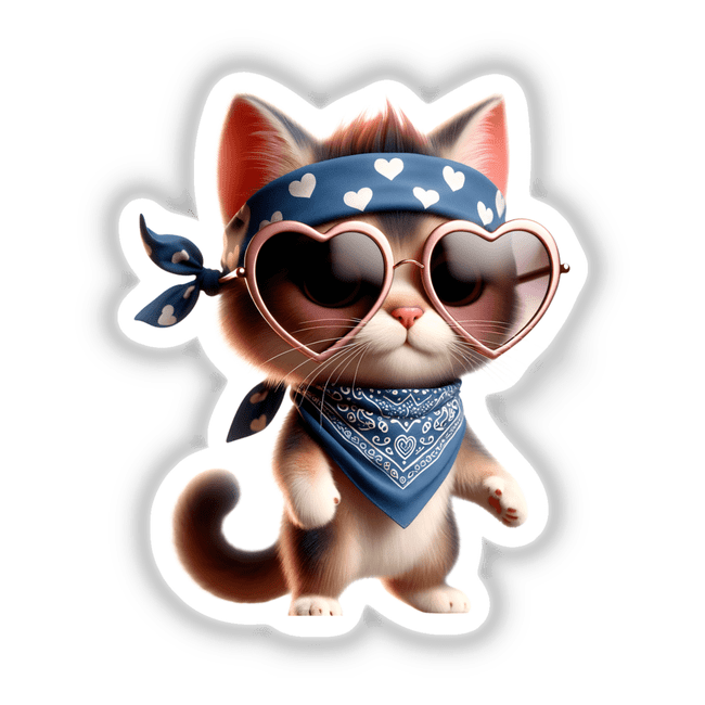 Cool Cat Wearing Bandana and Heart Shaped Sunglasses