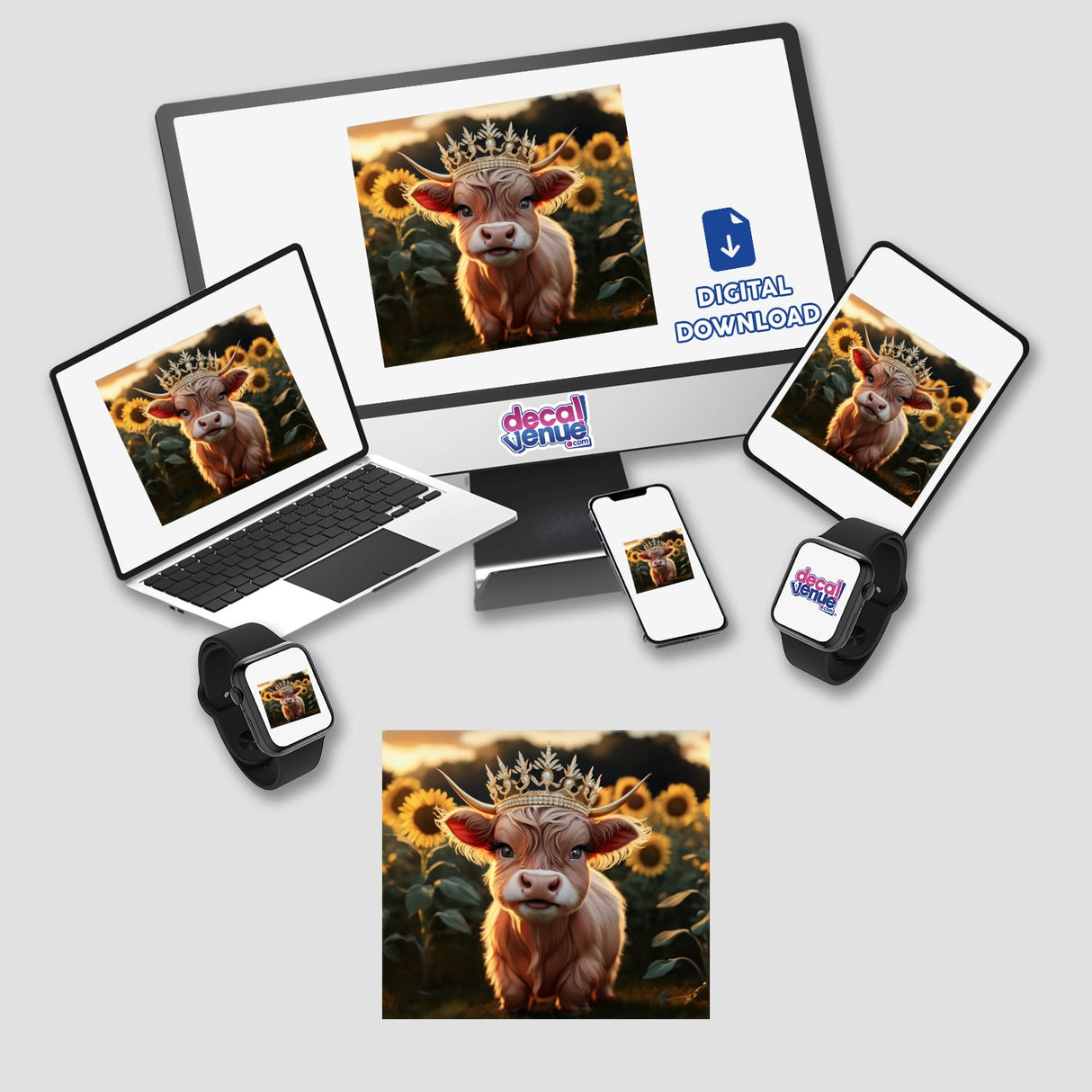 Baby Highland Cow Crown Sunflowers