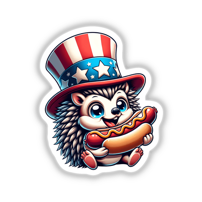 Hedgehog Wearing Uncle Sam Hat Eating a Hot Dog