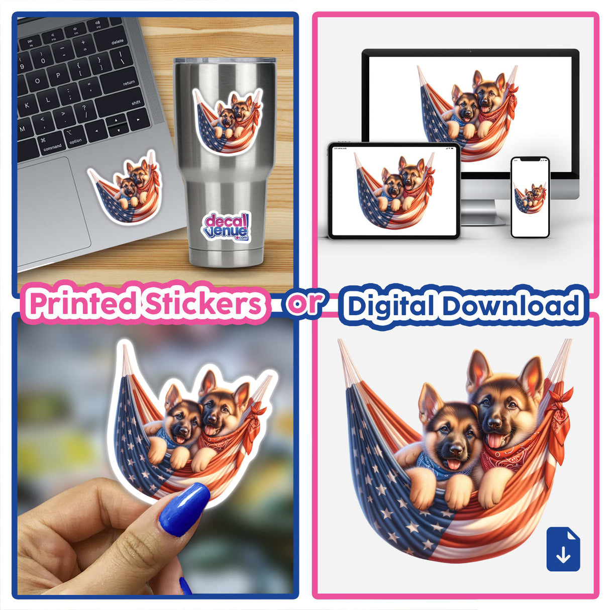 German Shepherd Dogs in American Flag Bandana Hammock