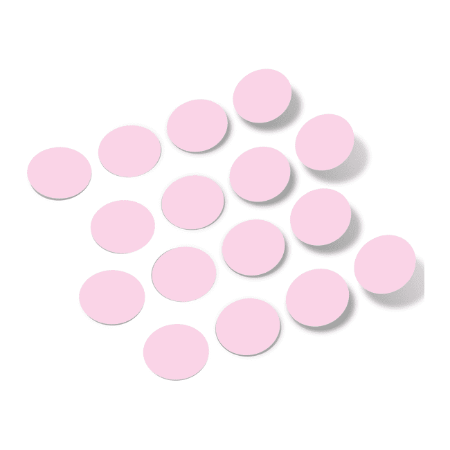 Soft pink polka dot circles on a white background.