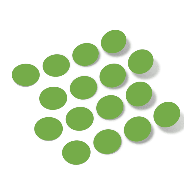 Lime green polka dot wall decals on a plain background.
