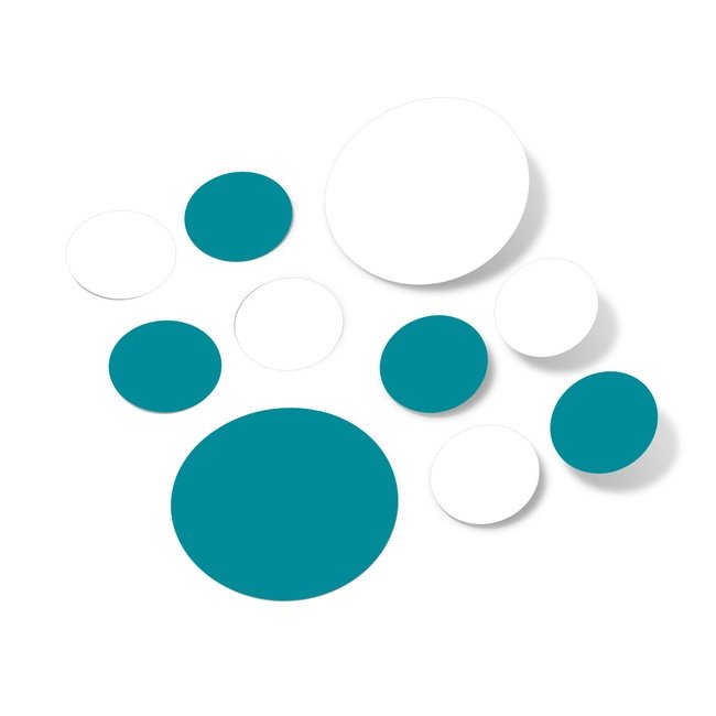 Decorative white and turquoise polka dot circle wall decals.