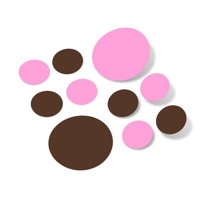 Pink / Chocolate Brown Polka Dot Circles Wall Decals