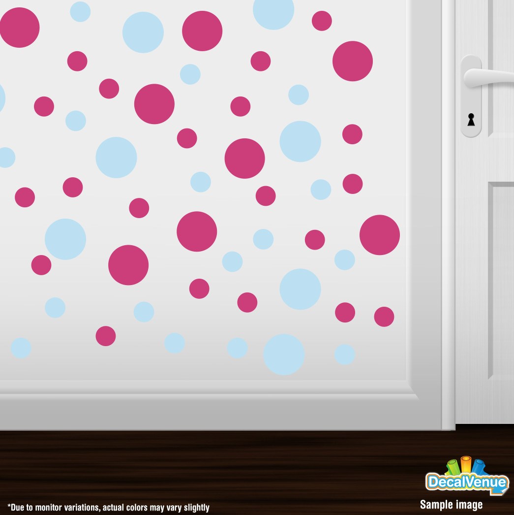 Baby Blue / Hot Pink Polka Dot Circles Wall Decals