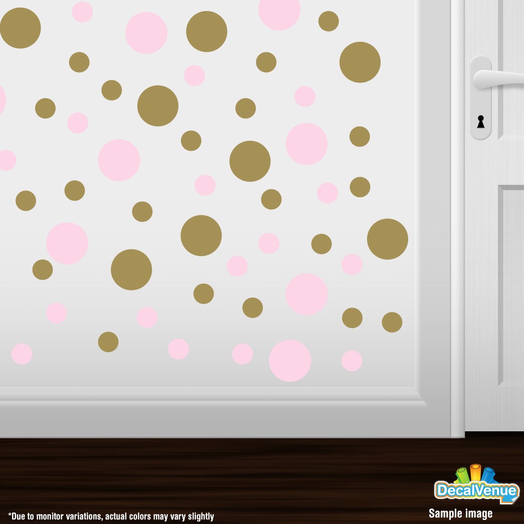 Baby Pink / Metallic Gold Polka Dot Circles Wall Decals