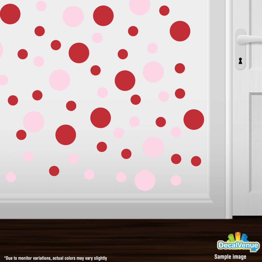 Baby Pink / Red Polka Dot Circles Wall Decals