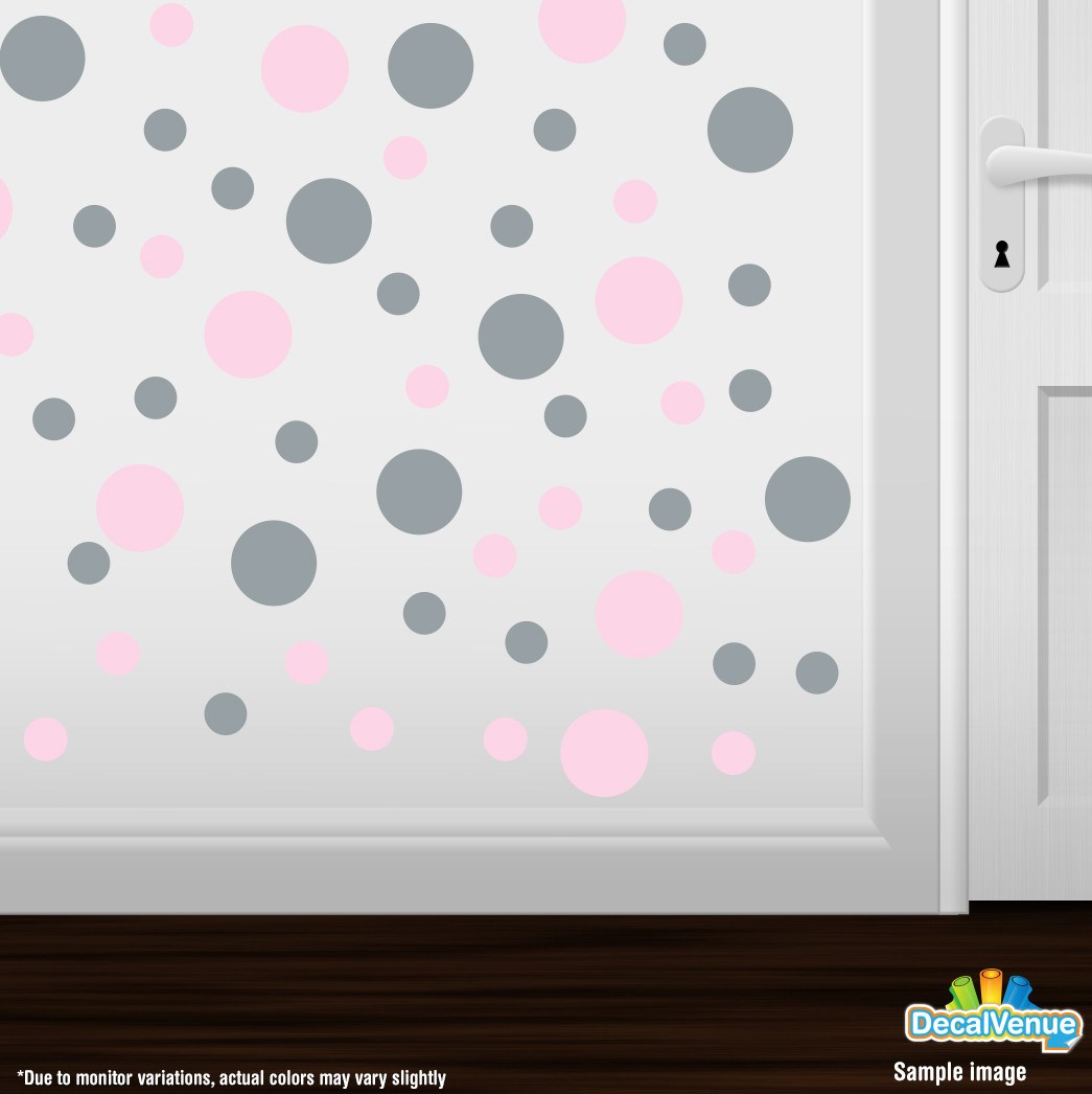 Baby Pink / Metallic Silver Polka Dot Circles Wall Decals