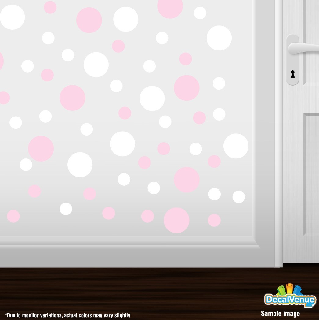 Baby Pink / White Polka Dot Circles Wall Decals