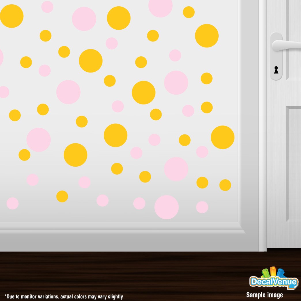 Baby Pink / Yellow Polka Dot Circles Wall Decals