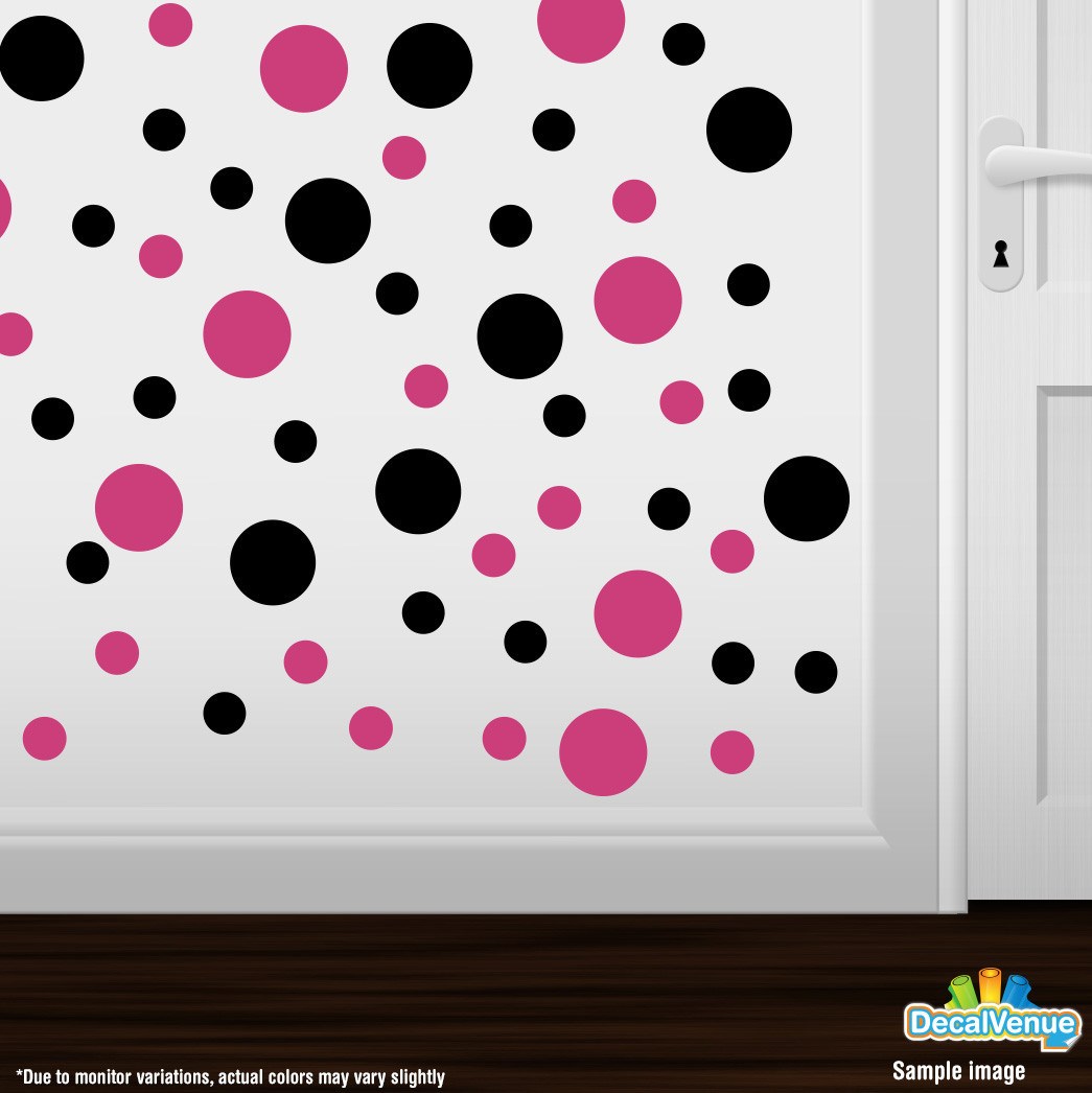 Hot Pink / Black Polka Dot Circles Wall Decals by Decal Venue Decal Venue