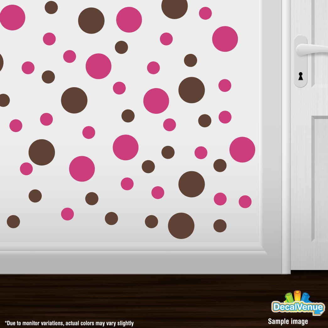 Hot Pink / Chocolate Brown Polka Dot Circles Wall Decals