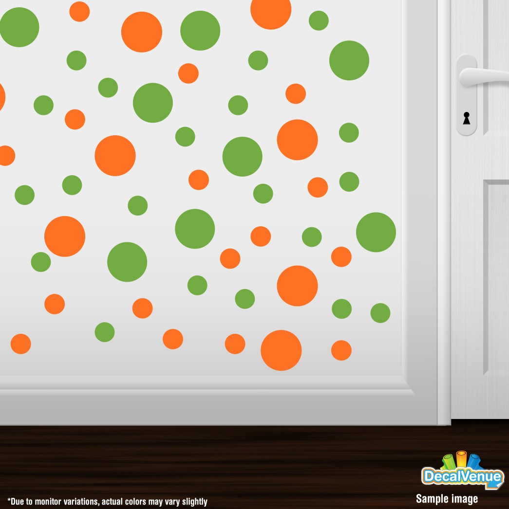 Lime Green / Orange Polka Dot Circles Wall Decals
