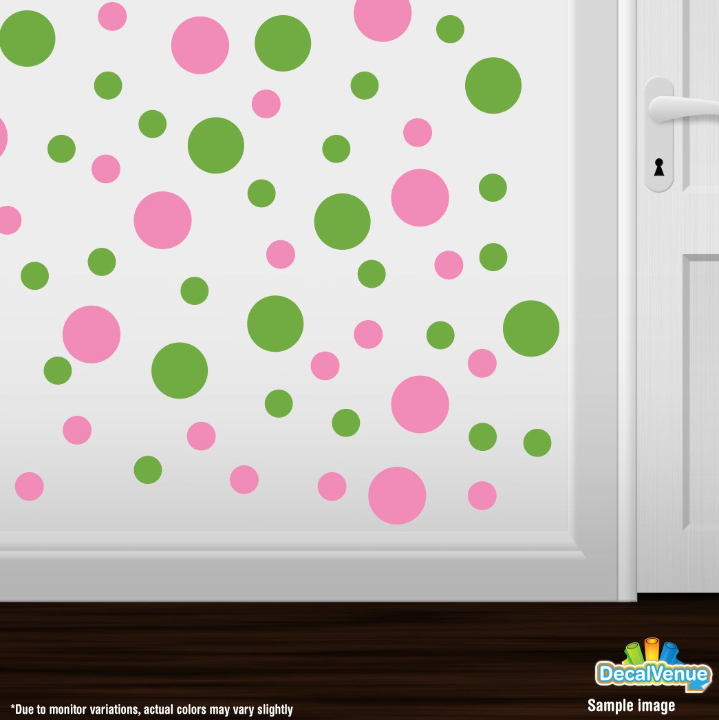 Lime Green / Pink Polka Dot Circles Wall Decals