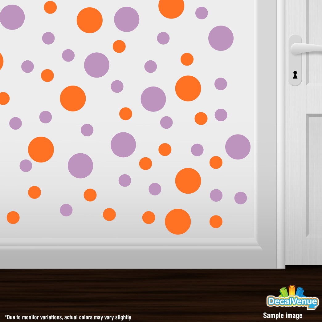 Orange / Lilac Polka Dot Circles Wall Decals