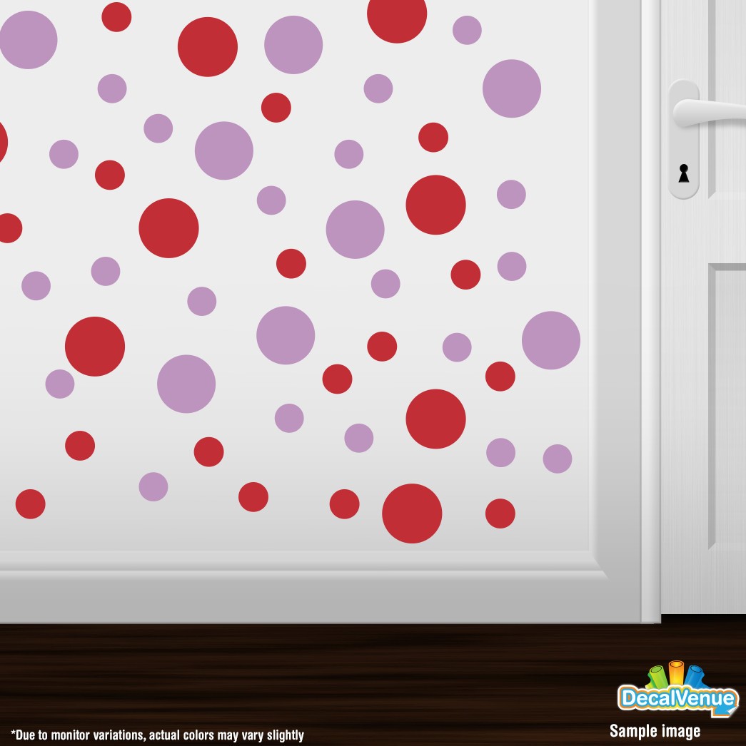 Red / Lilac Polka Dot Circles Wall Decals