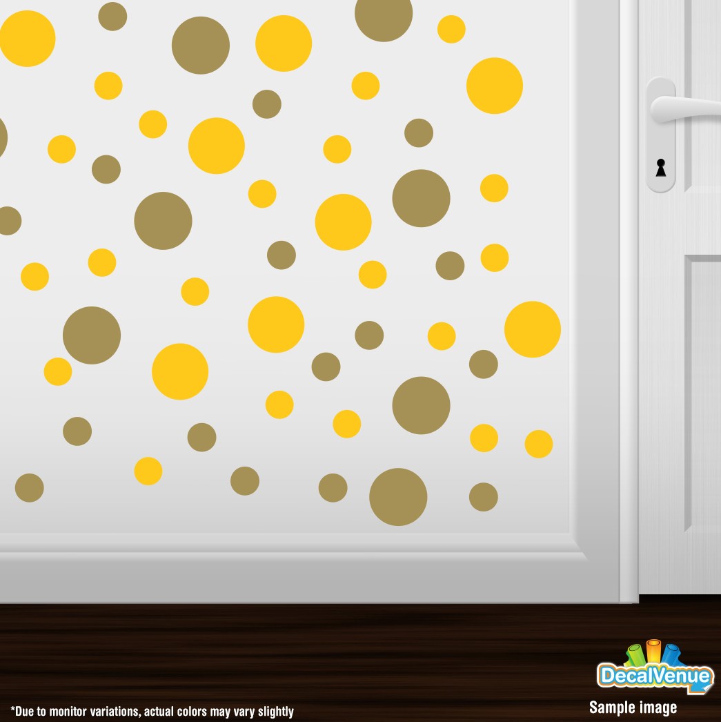 Yellow and metallic gold polka dot circles wall decals
