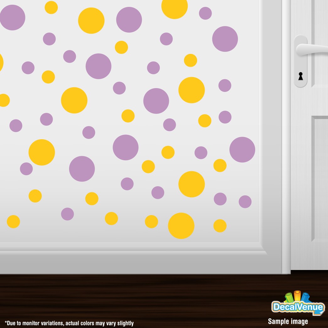 Yellow and Lilac Polka Dot Circles Wall Decals