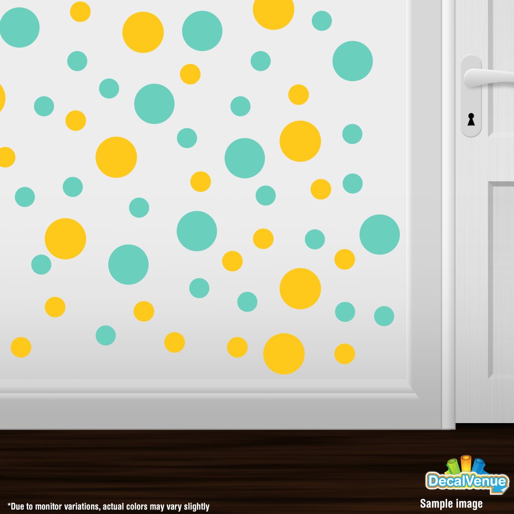 Yellow and mint green polka dot circles wall decals