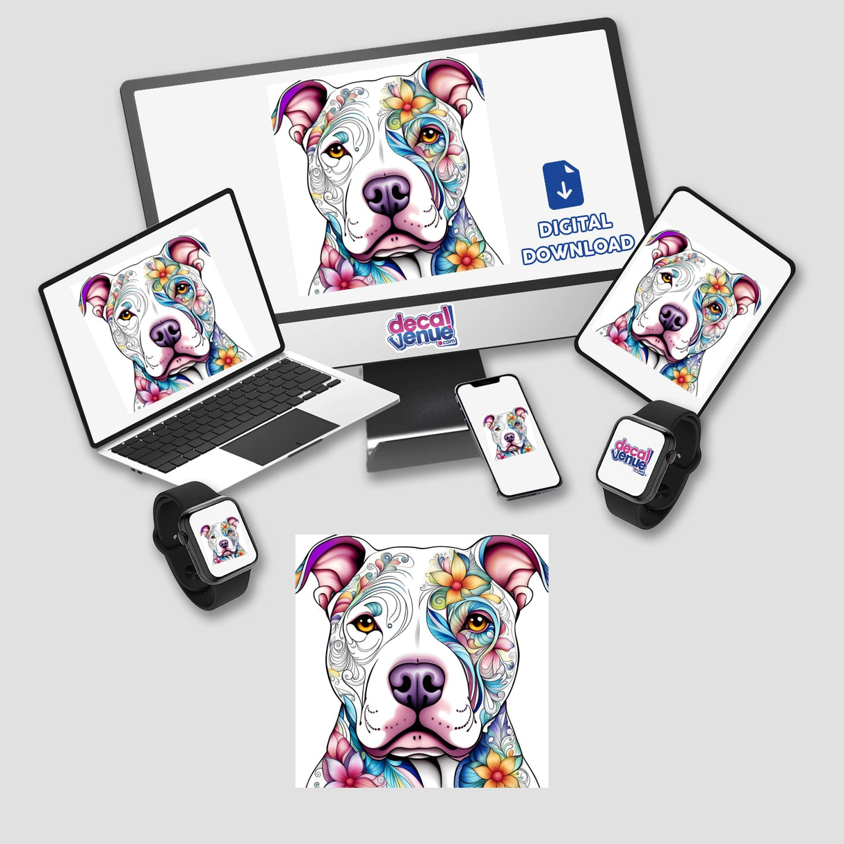 Floral Sugar Skull Pitbull