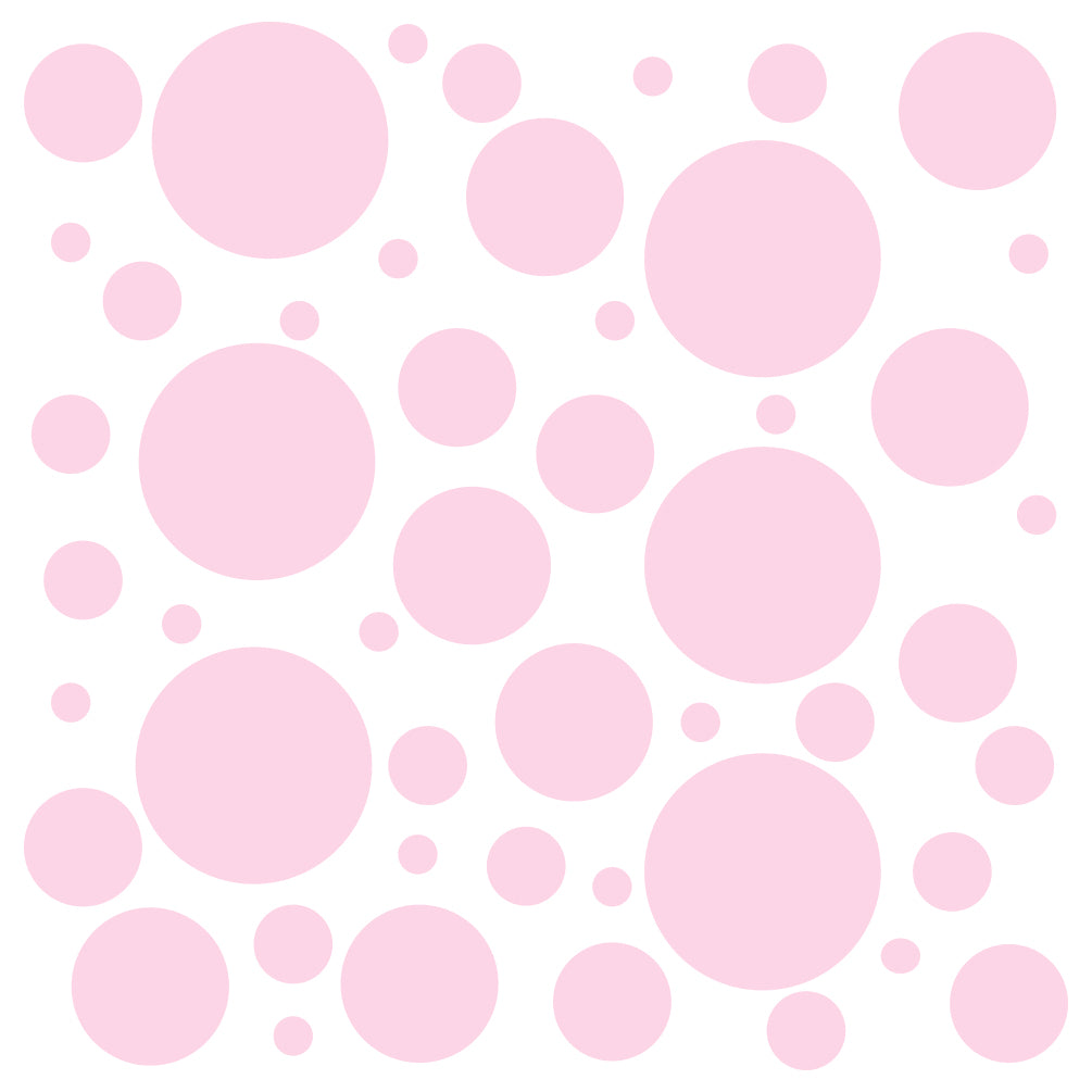 Assorted pink polka dot circles of various sizes displayed on a white background.