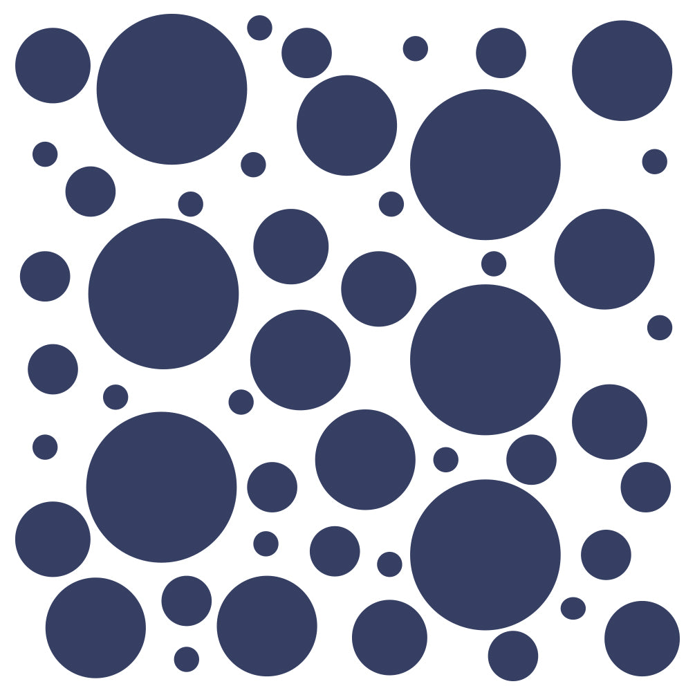 Assorted navy blue polka dot circles of various sizes decorative wall art stickers.