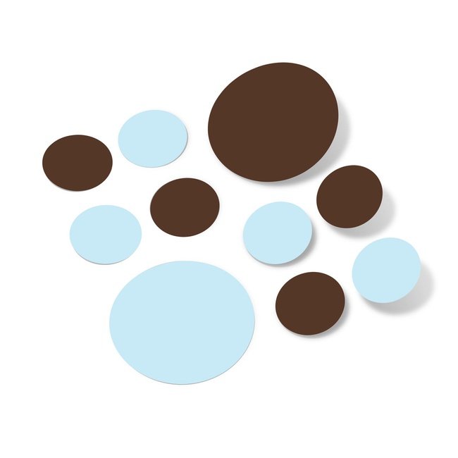 Baby blue and chocolate brown polka dot wall decals in various sizes.