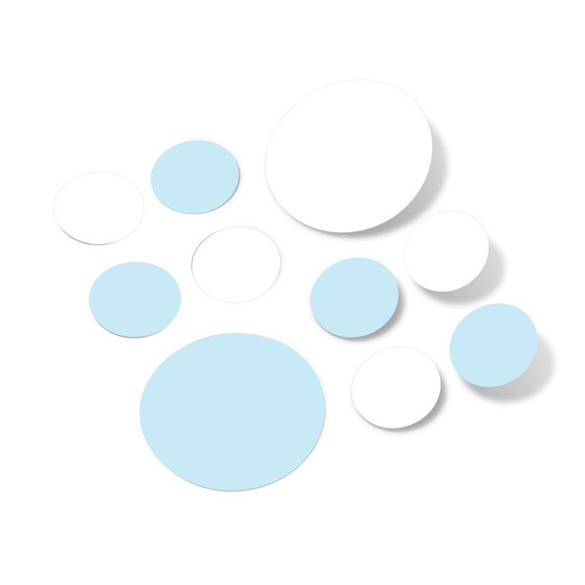 Baby blue and white polka dot circle wall decals on white background.