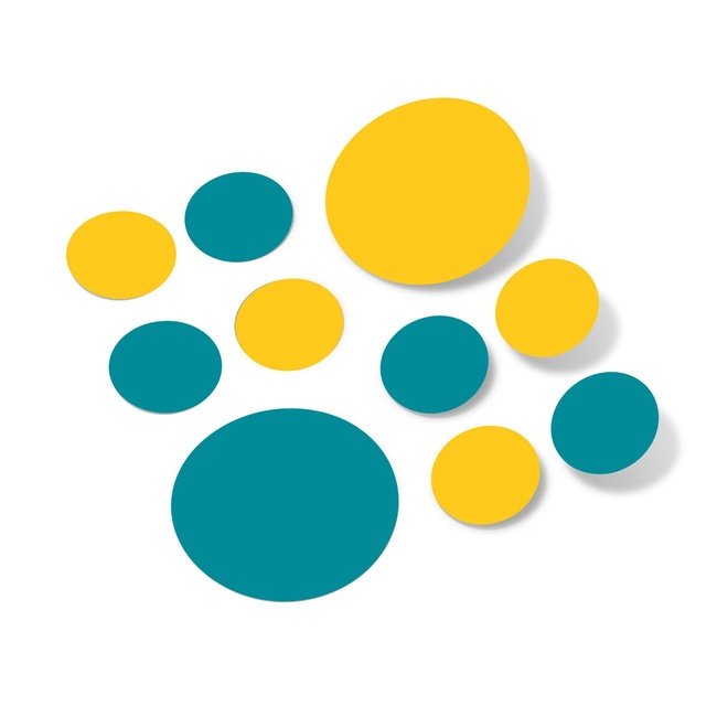 Turquoise / Yellow Polka Dot Circles Wall Decals
