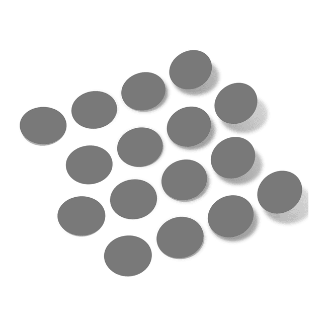 Grey polka dot circles wall decals on a white background