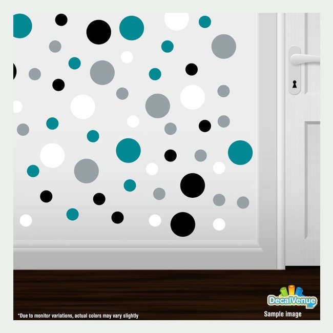 Turquoise / Black / Silver / White Polka Dot Circles Wall Decals by Decal Venue Decal Venue