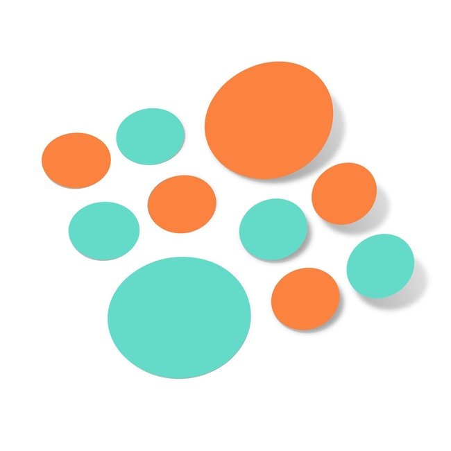 Orange / Mint Green Polka Dot Circles Wall Decals