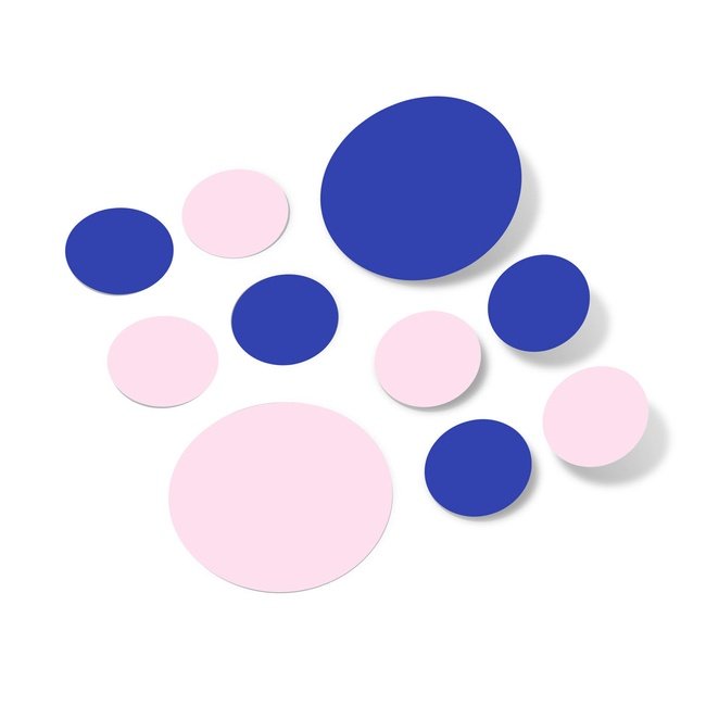 Baby Pink and Blue Polka Dot Circle Wall Decals on White Background