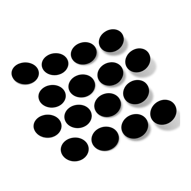 Black polka dot circles wall decals in a stylish arrangement on a white background.