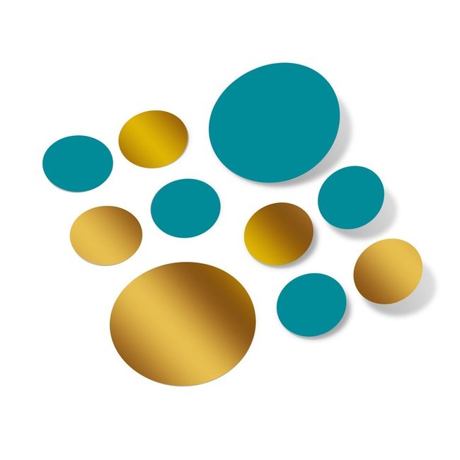 Turquoise / Metallic Gold Polka Dot Circles Wall Decals