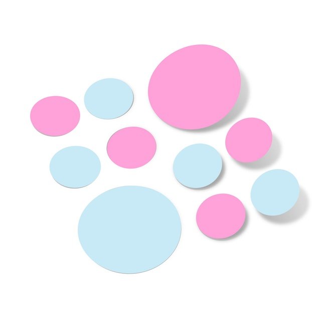 Baby blue and pink polka dot circles wall decals.