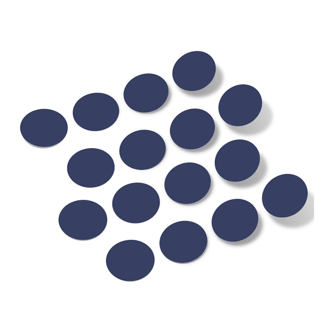 Navy blue polka dot circles wall decals on a white background