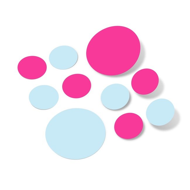 Baby Blue and Hot Pink Polka Dot Circles Wall Decals for Nursery and Kids' Rooms