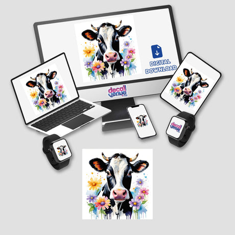 Watercolor Floral Dairy Cow