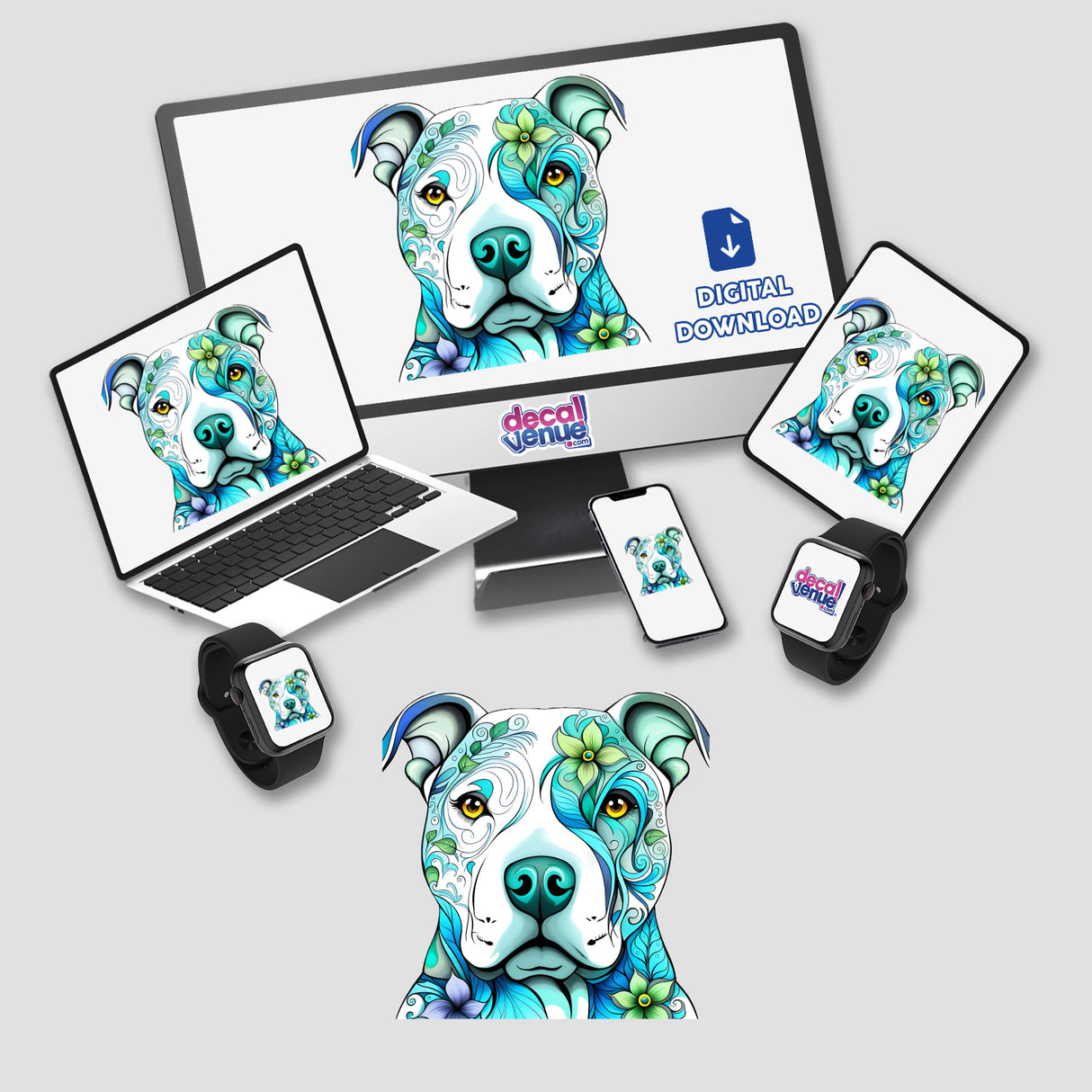 Floral Sugar Skull Pitbull Blues