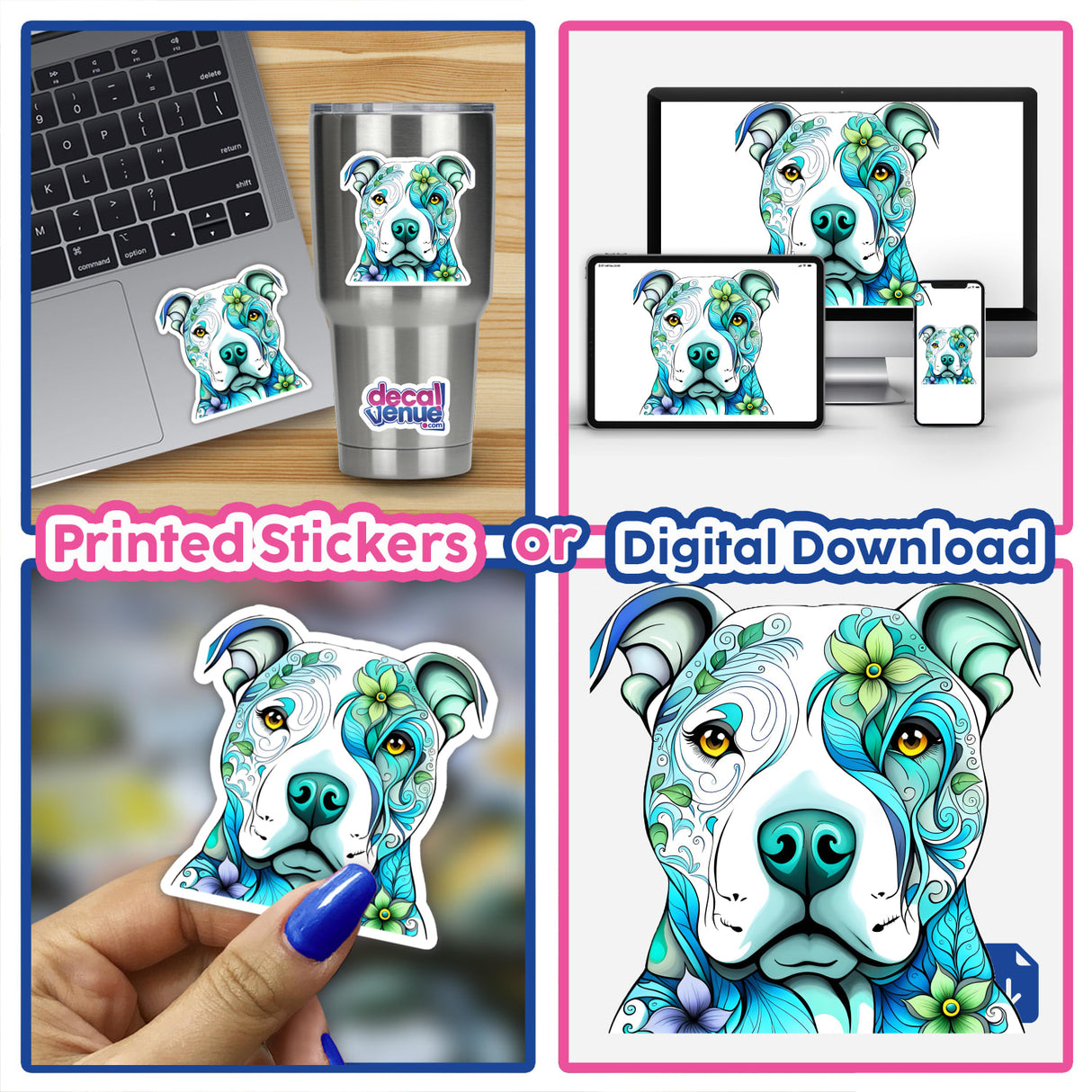 Floral Sugar Skull Pitbull Blues
