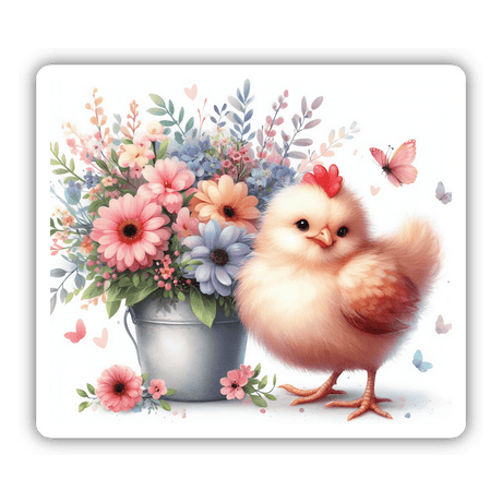 Watercolor Chick and Flowers
