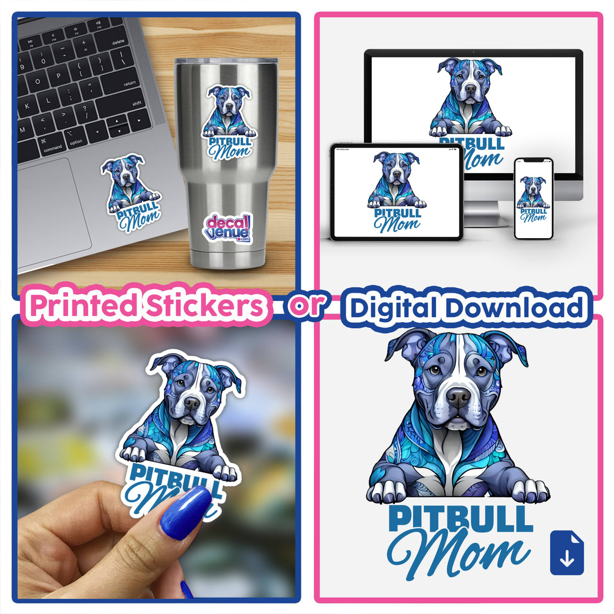 Aztec Pattern Blue Pitbull Mom