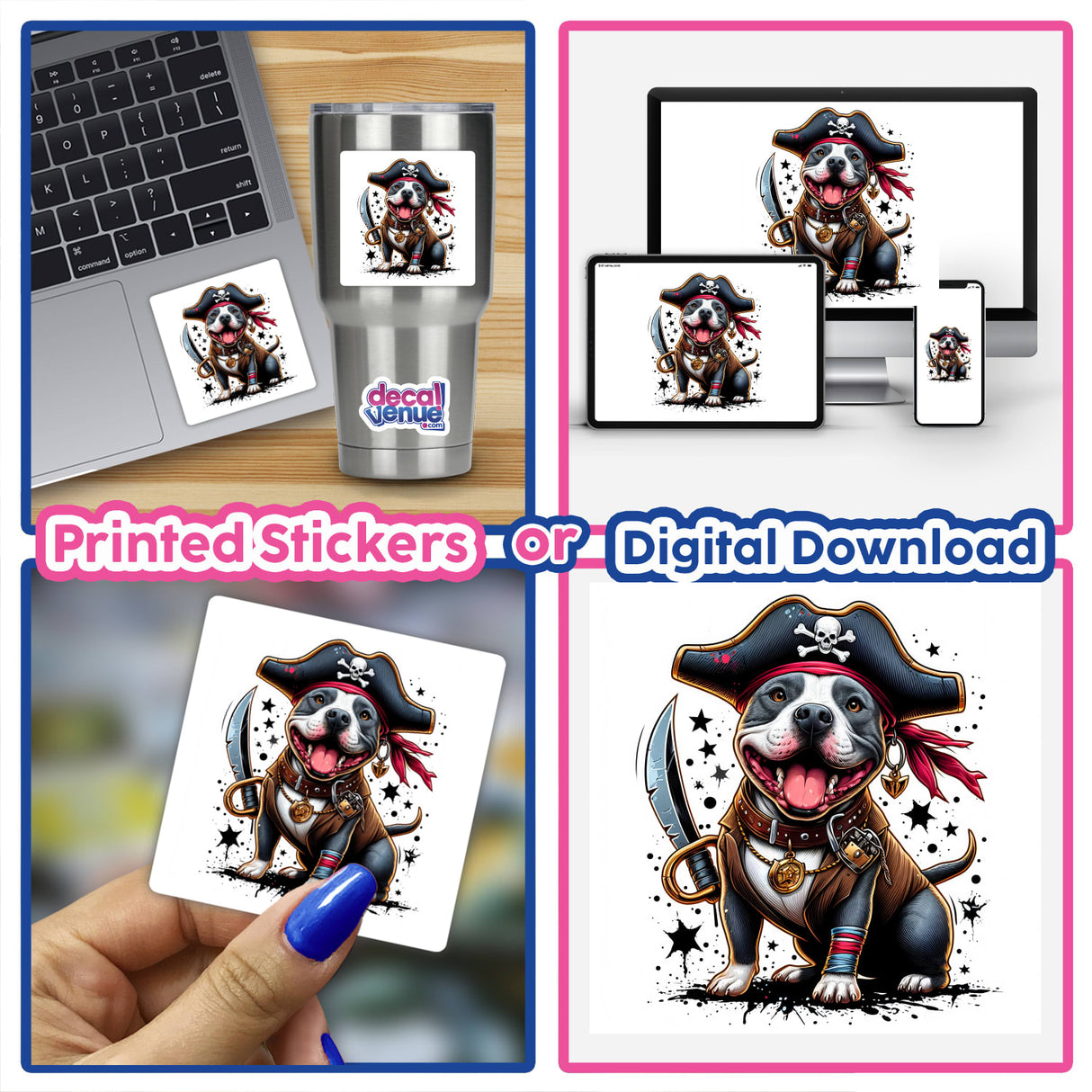 Happy Pirate Pitbull w/ Splatter Background